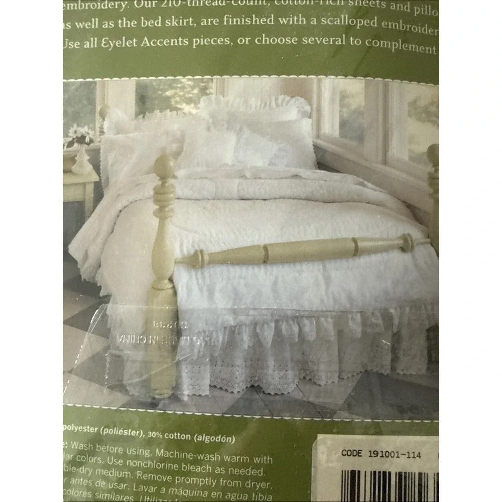 Martha Stewart One Standard Pillow Sham Eyelet‎ Accents Ivory Vintage